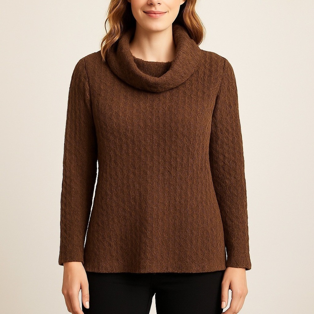 Boundary Waters Womens Brown Chenille Cowl Neck Textured‎ Knit Sweater Size M